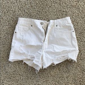 High waisted white denim shorts